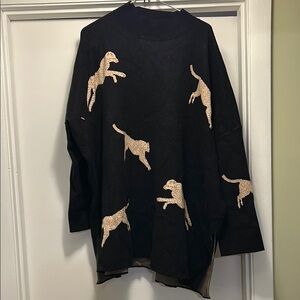 Entro Black Sweater with Beige Leopard Design